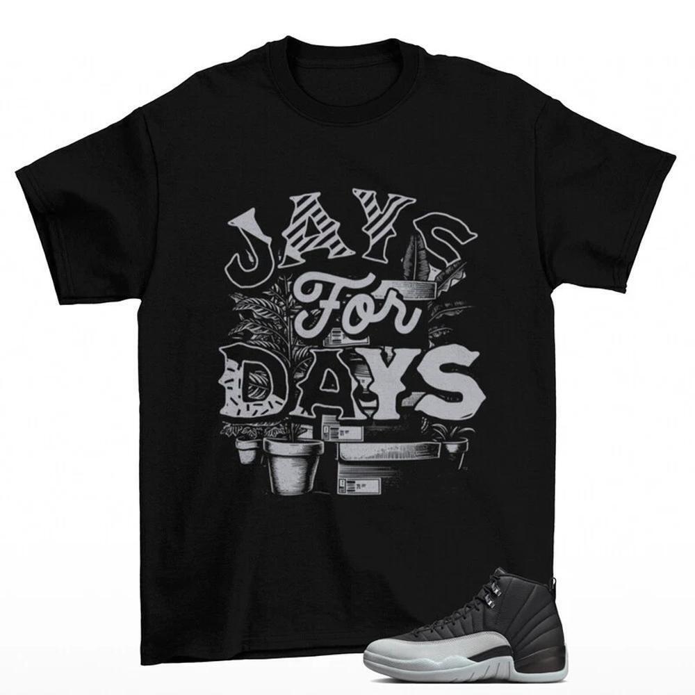 Stacked Shirt Black To Match Jordan 12 Barons Wolf Grey Ct8013-010